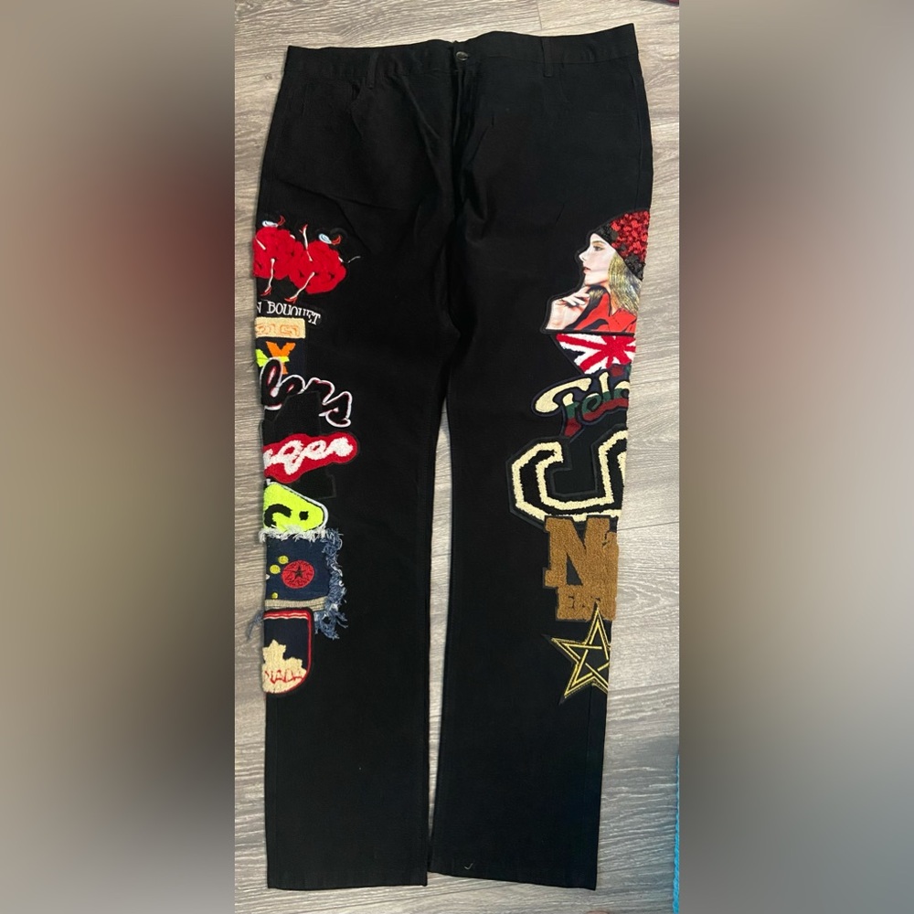 Enrica Black Men’s Jeans Colorful Patches Street Wear Fashion SZ 42 Straight Leg